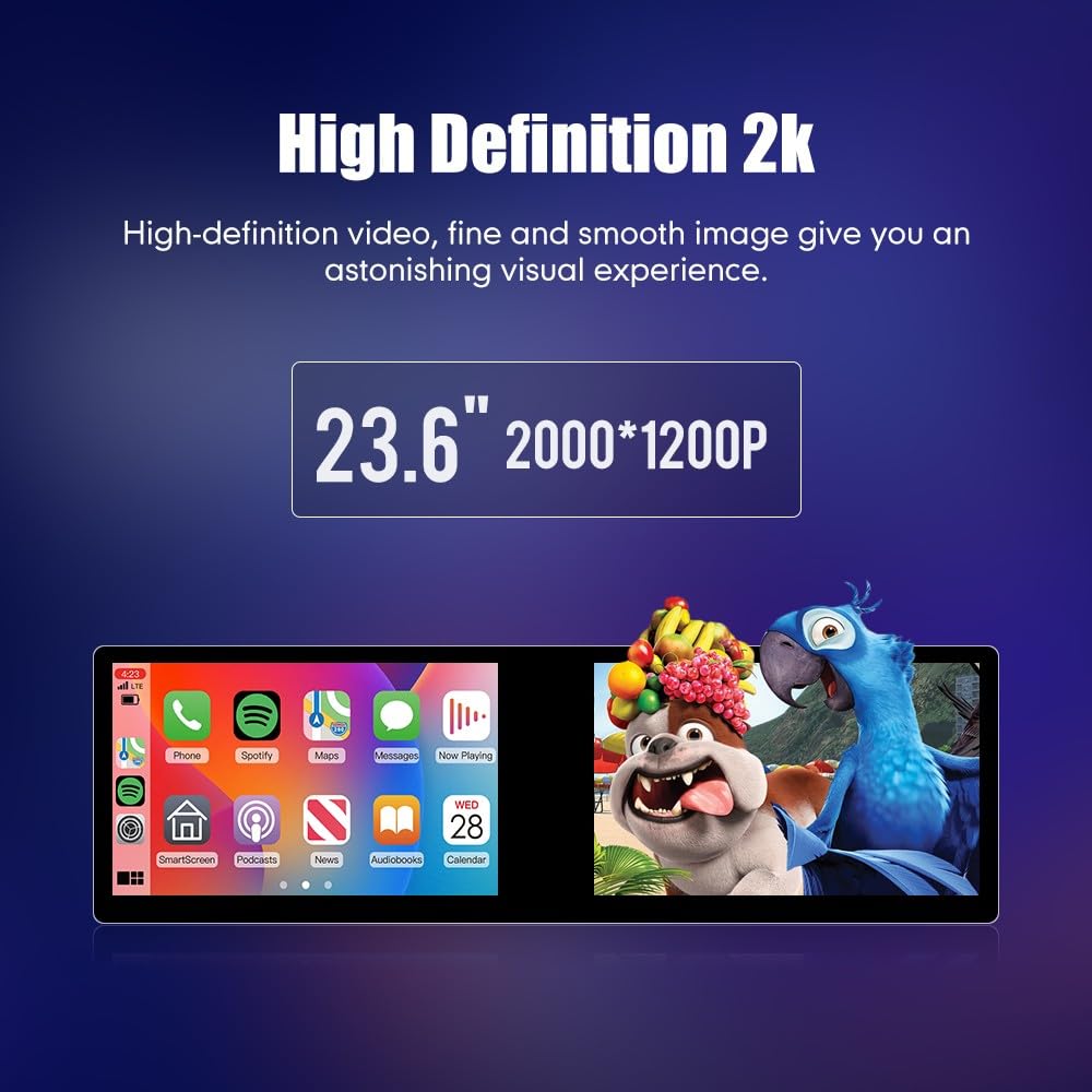 23,6 inç Çift Ekran Octa Core 4G+64G Araba CarPlay Android